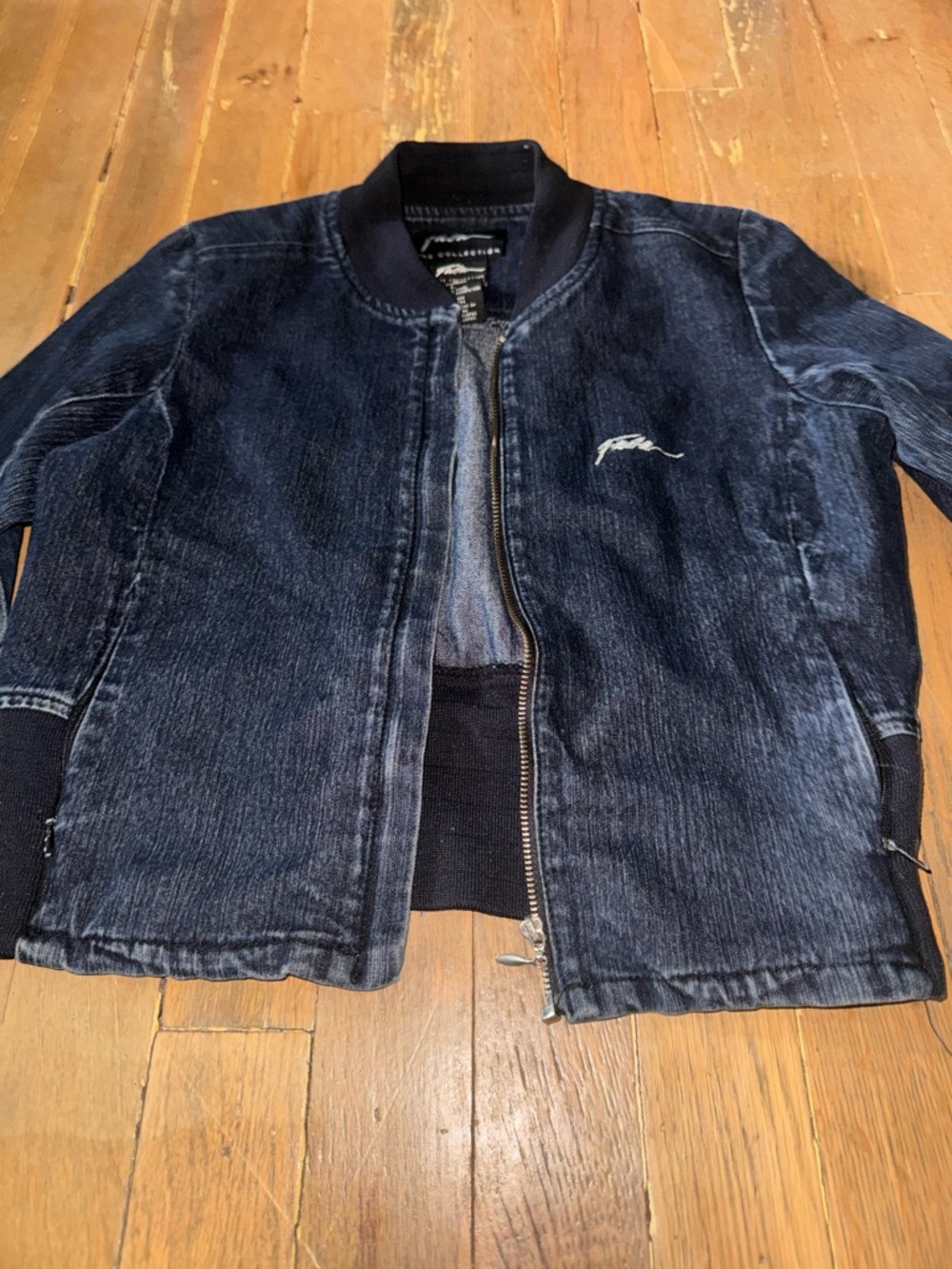 FUBU Navy Blue Denim Jacket with Black Label